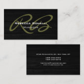 Gray Black Wood Pattern Monogram Visitekaartje (Voorkant / Achterkant)