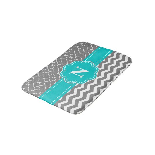 Gray Blauwgroen Chevron Monogram Bathmat Badmat (Gekanteld)