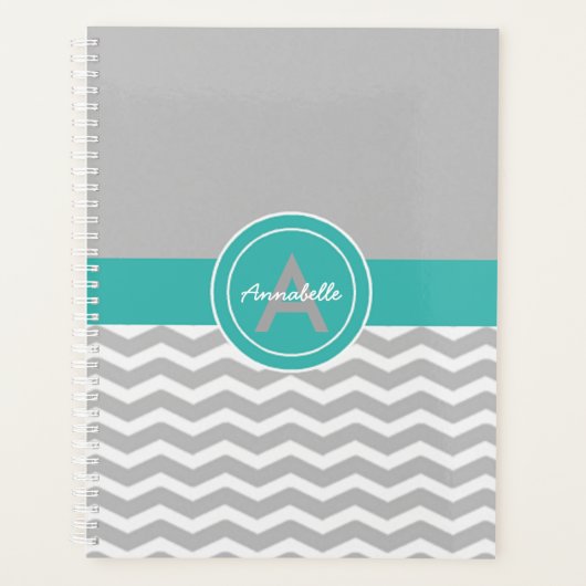 Gray Blauwgroen Chevron Planner (Voorkant)