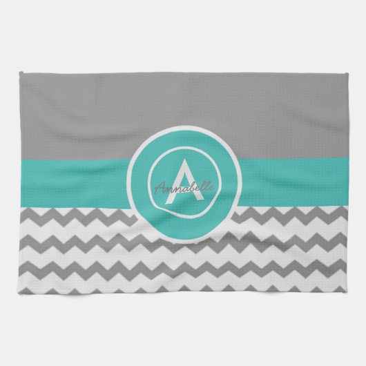 Gray Blauwgroen Chevron Theedoek (Horizontaal)