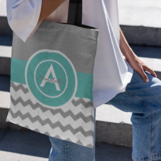Gray Blauwgroen Chevron Tote Bag