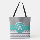 Gray Blauwgroen Chevron Tote Bag (Voorkant)