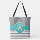 Gray Blauwgroen Chevron Tote Bag (Achterkant)