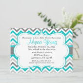 Gray Blauwgroen Chevron Uitnodiging (Staand voorkant)