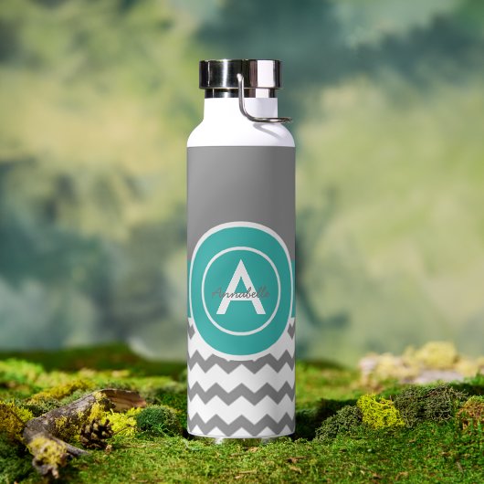 Gray Blauwgroen Chevron Waterfles (Buiten)