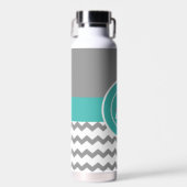 Gray Blauwgroen Chevron Waterfles (Voorkant)