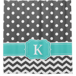 Gray Blauwgroen Polka Dots Chevron Monogram Initia Douchegordijn