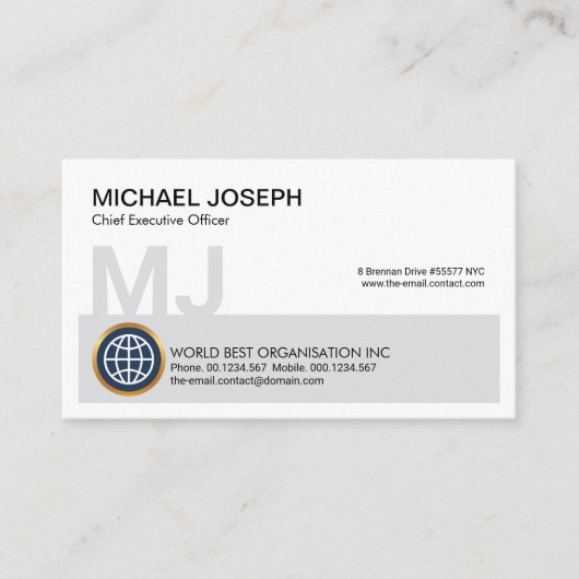 Gray Block Monogram Name Initiaal CEO Founder Visitekaartje (Voorkant)