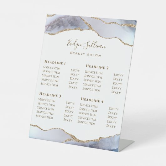 Gray Blue Agate Beauty Salon Reclamebord Met Voetstuk (Voorkant)