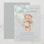Gray Blue Barly Wait Balloon Baby shower uitnodige Bedankkaart (Voorkant / Achterkant)