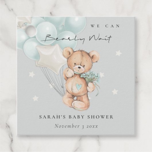 Gray Blue Barly Wait Beer Balloon Baby shower Bedankjes Labels (Voorkant)