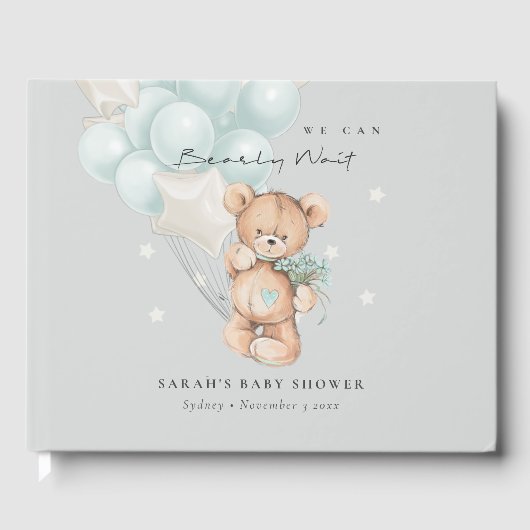 Gray Blue Barly Wait Beer Balloon Baby shower Gastenboek (Voorkant)