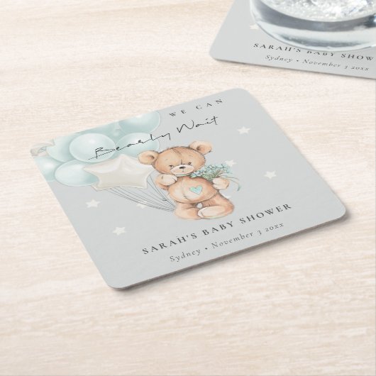 Gray Blue Barly Wait Beer Balloon Baby shower Kartonnen Onderzetters (Schuin)