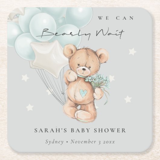Gray Blue Barly Wait Beer Balloon Baby shower Kartonnen Onderzetters (Voorkant)