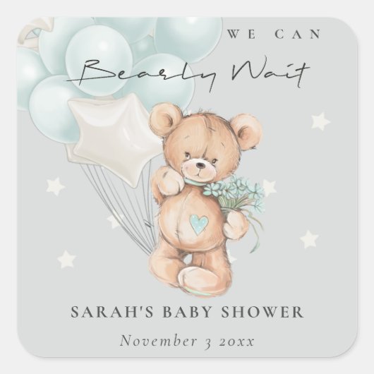 Gray Blue Barly Wait Beer Balloon Baby shower Vierkante Sticker (Voorkant)