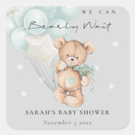 Gray Blue Barly Wait Beer Balloon Baby shower Vierkante Sticker