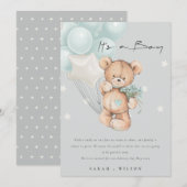 Gray Blue Beer Ballon Baby Aankondiging Kaart (Voorkant / Achterkant)