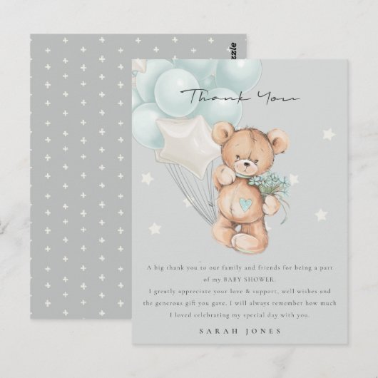 Gray Blue Beer Barly Wait Balloon Baby shower Briefkaart (Voorkant / Achterkant)