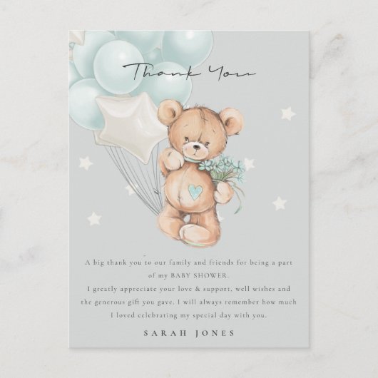 Gray Blue Beer Barly Wait Balloon Baby shower Briefkaart (Voorkant)