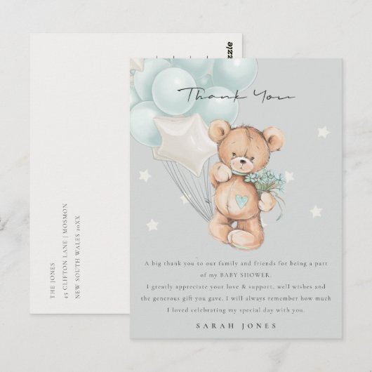 Gray Blue Beer Barly Wait Balloon Baby shower Briefkaart (Voorkant / Achterkant)