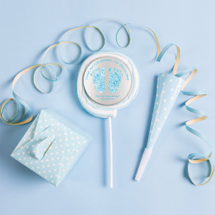 Gray Blue Boy Glitter Feet Baby shower Favor Ronde Sticker