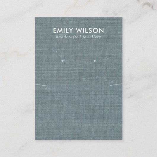GRAY BLUE BURLAP LINEN KETTING EARRING DISPLAY VISITEKAARTJE (Voorkant)