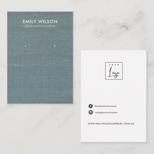 GRAY BLUE BURLAP LINEN STUD EARRING DISPLAY CARD VISITEKAARTJE (Voorkant / Achterkant)