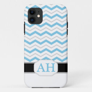 Gray & Blue Chevron Monogram iPhone 5 Hoesje