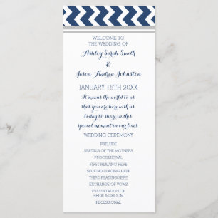 Gray Blue Chevron Wedding Programme Programmakaart