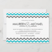 Gray & Blue Chevron Zig Zag Wedding Invitations Kaart (Voorkant)