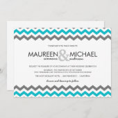 Gray & Blue Chevron Zig Zag Wedding Invitations Kaart (Voorkant / Achterkant)