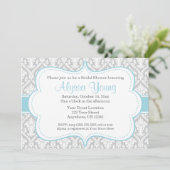 Gray Blue Damask Invitation Kaart (Staand voorkant)