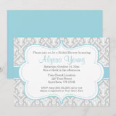 Gray Blue Damask Invitation Kaart (Voorkant / Achterkant)