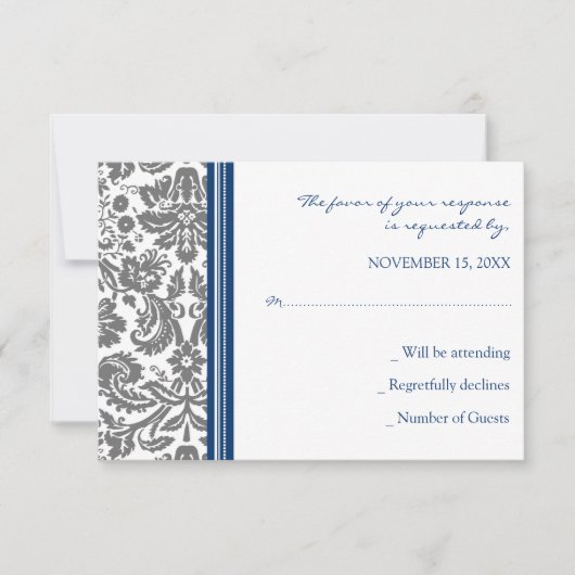 Gray Blue Damask RSVP Weddenkaart (Voorkant)