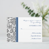 Gray Blue Damask RSVP Weddenkaart (Staand voorkant)
