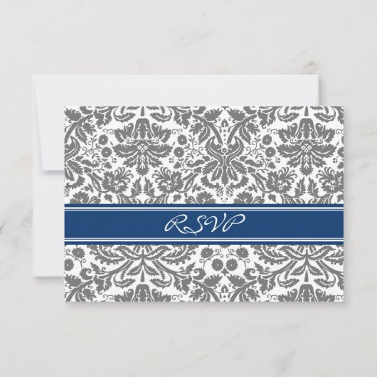 Gray Blue Damask RSVP Weddenkaart (Achterkant)