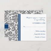 Gray Blue Damask RSVP Weddenkaart (Voorkant / Achterkant)