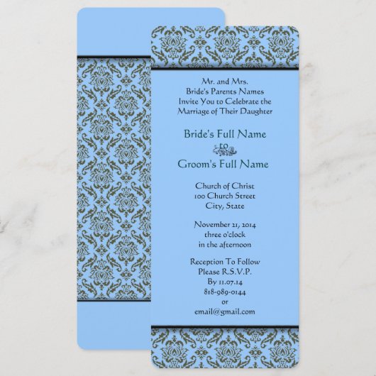 Gray Blue Damask Wedding Uitnodiging (Voorkant / Achterkant)