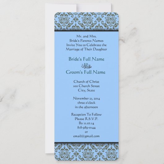 Gray Blue Damask Wedding Uitnodiging (Voorkant)