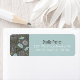 Gray Blue Dandelion Whimsical Flowers Patroon Etiket