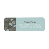 Gray Blue Dandelion Whimsical Flowers Patroon Etiket (Voorkant)