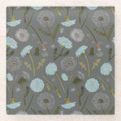Gray Blue Dandelion Whimsical Flowers Patroon Glazen Onderzetter (Voorkant)