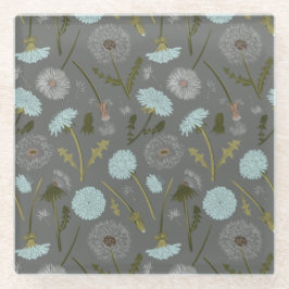 Gray Blue Dandelion Whimsical Flowers Patroon Glazen Onderzetter