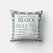 Gray Blue Elephant Baby Announcement Pillow Kussen (Voorkant)