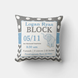 Gray Blue Elephant Baby Announcement Pillow Kussen