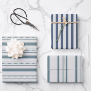 Gray Blue Farmhouse Stripes Inpakpapier Vel