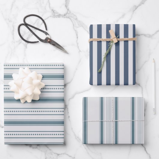 Gray Blue Farmhouse Stripes Inpakpapier Vel (Voorkant)