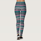 Gray Blue Floral Tribal Print Leggings (Achterkant)