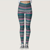 Gray Blue Floral Tribal Print Leggings (Voorkant)