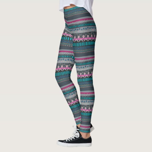 Gray Blue Floral Tribal Print Leggings (Links)